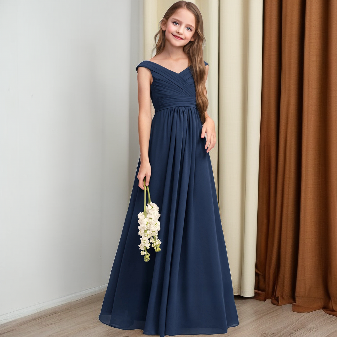 A-Line V-Neck Sleeveless Chiffon Junior Bridesmaid Dress/Girls Birthday Dresses With Pleated Girls Gidiondress as picture 12M