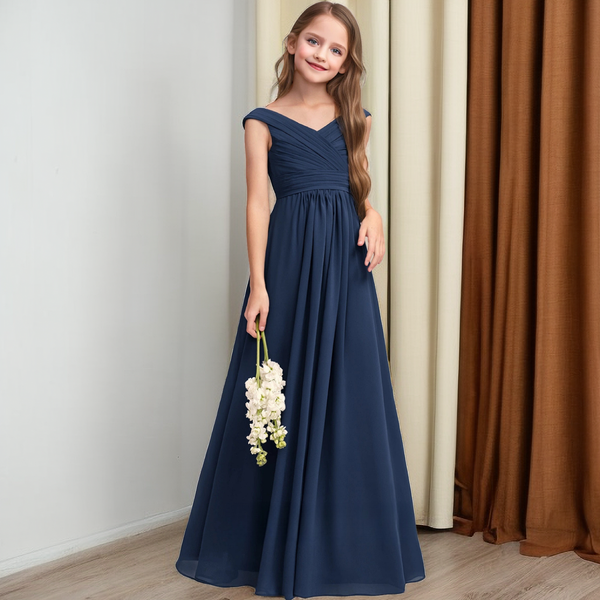 A-Line V-Neck Sleeveless Chiffon Junior Bridesmaid Dress/Girls Birthday Dresses With Pleated Girls Gidiondress as picture 12M