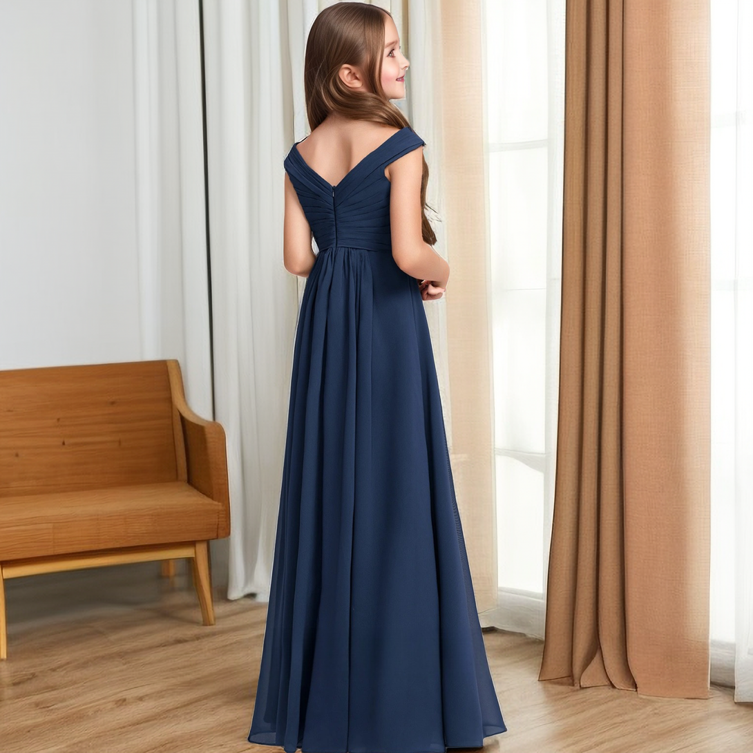 A-Line V-Neck Sleeveless Chiffon Junior Bridesmaid Dress/Girls Birthday Dresses With Pleated Girls Gidiondress