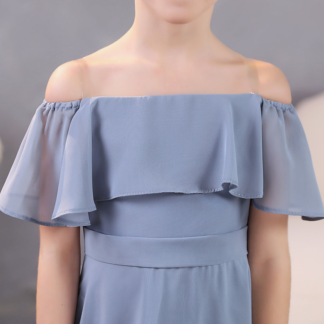 Girls Birthday Dresses Off-the-Ohoulder Cape Strapless Chiffon Tea-Length Asymmetrical Junior Bridesmaid Dress/Party Dresses With Belt Gidiondress