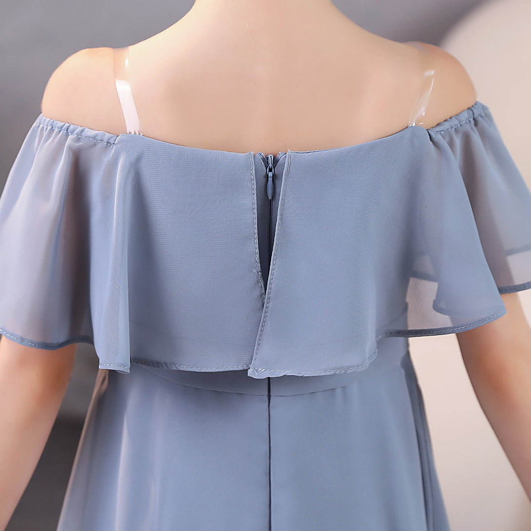 Girls Birthday Dresses Off-the-Ohoulder Cape Strapless Chiffon Tea-Length Asymmetrical Junior Bridesmaid Dress/Party Dresses With Belt Gidiondress