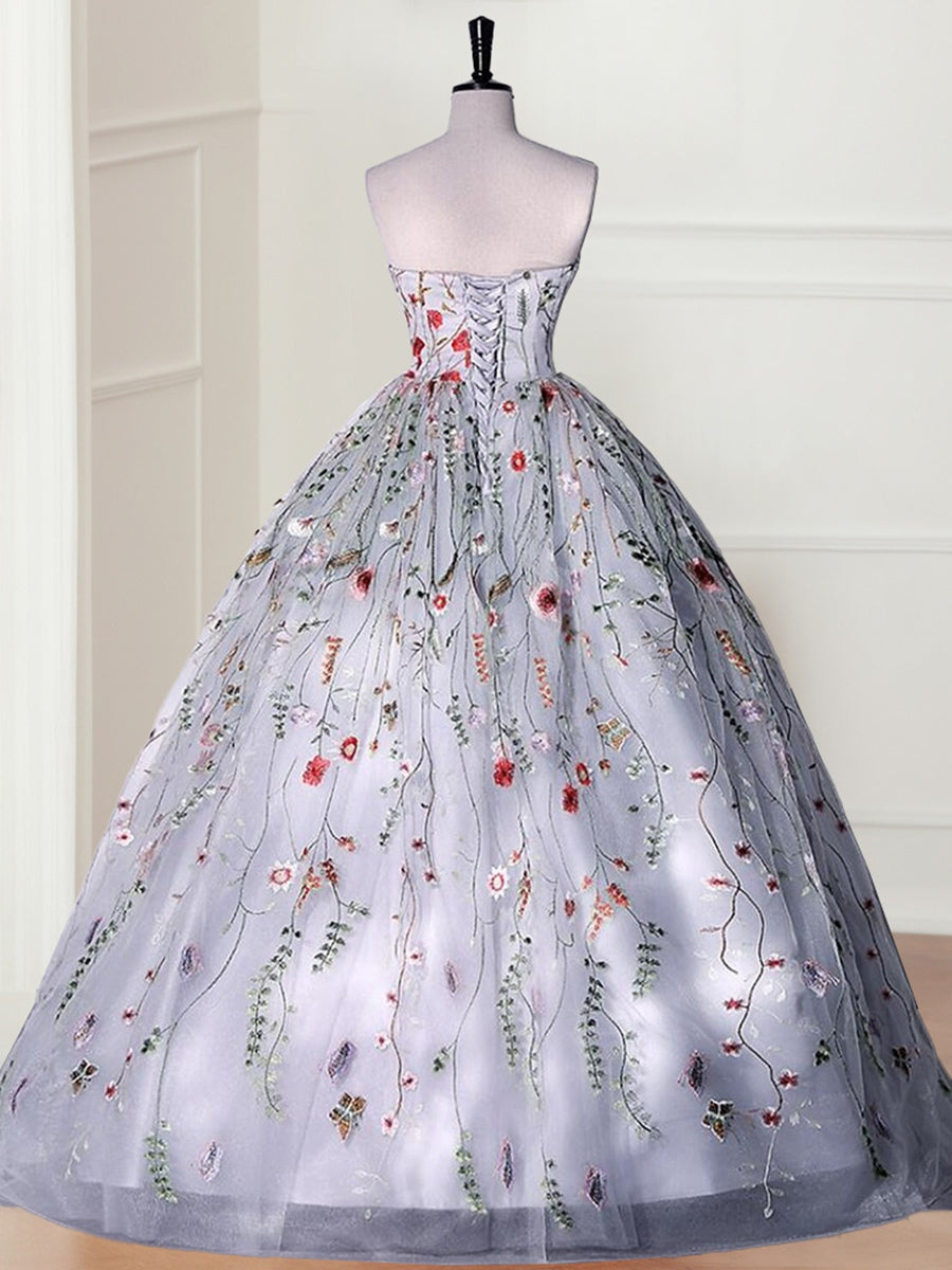 A-Line/Princess Floral Strapless Sleeveless Prom Dresses with Lace/Appliques BabaMila