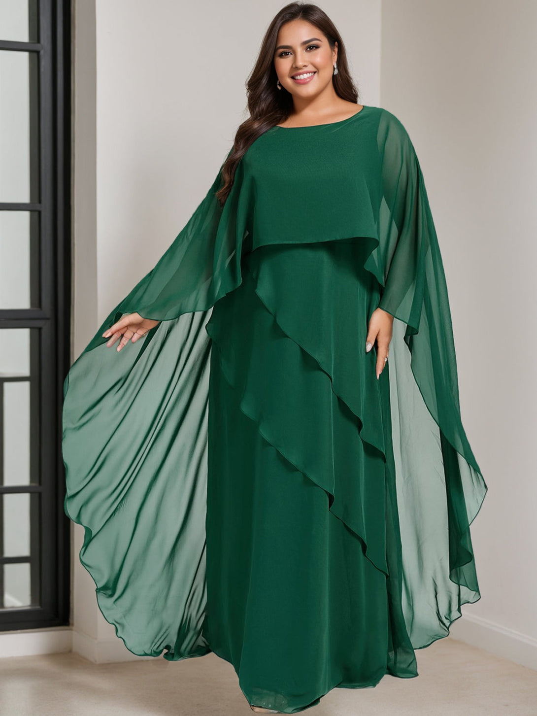 A-Line/Princess Scoop Half Sleeves Floor-Length Plus Size Mother Of The Bride Dresses BabaMila