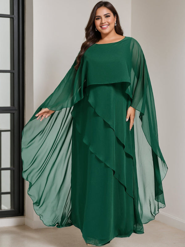A-Line/Princess Scoop Half Sleeves Floor-Length Plus Size Mother Of The Bride Dresses BabaMila