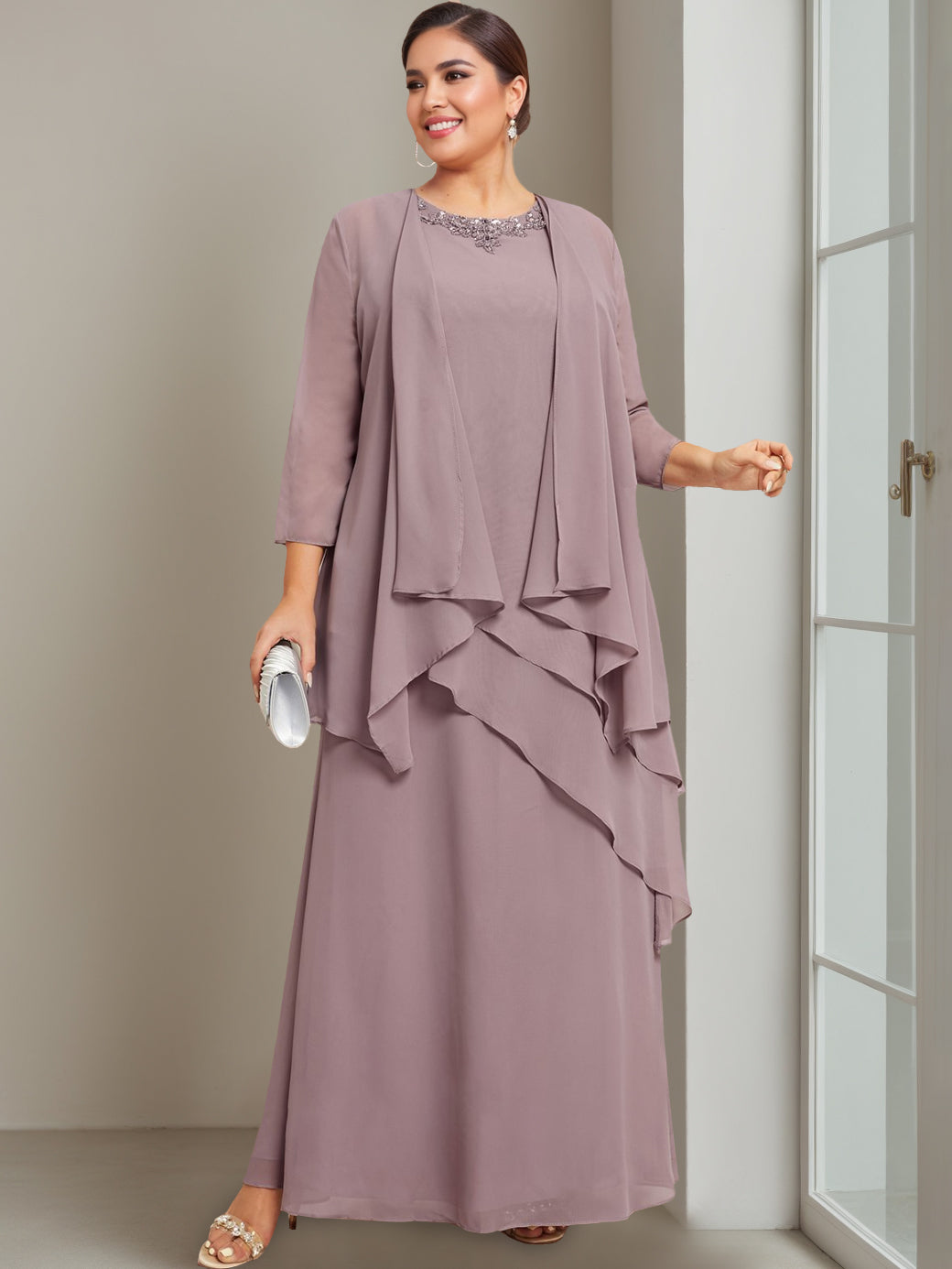 A-Line/Princess Scoop Sleeveless Floor-Length Plus Size Mother Of The Bride Long Dresses With Beading BabaMila