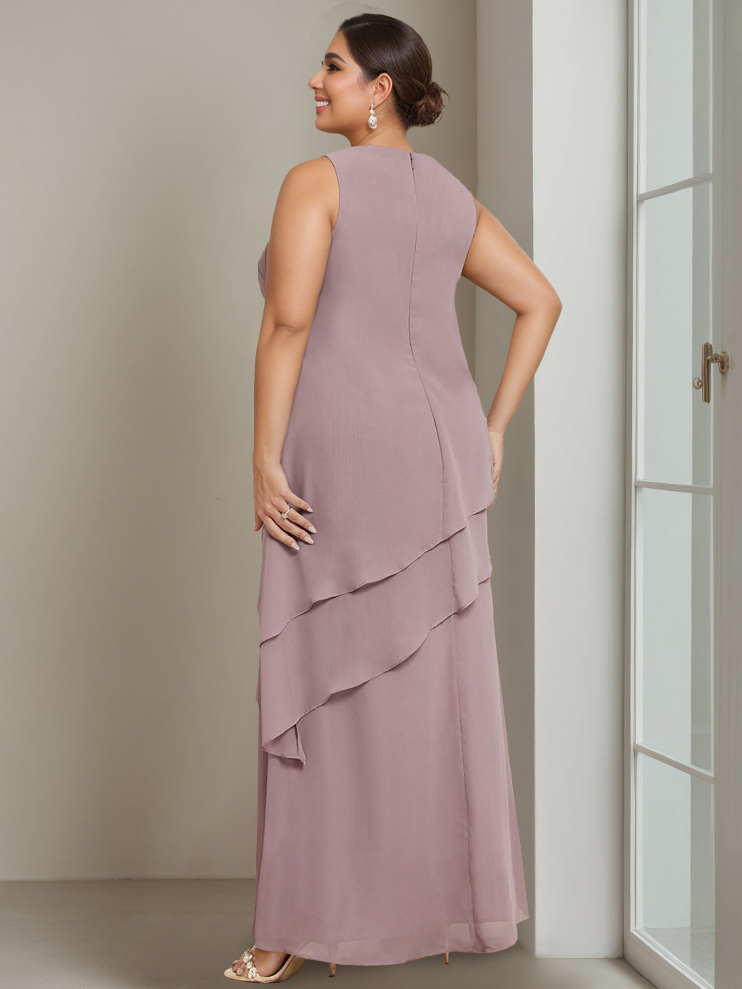 A-Line/Princess Scoop Sleeveless Floor-Length Plus Size Mother Of The Bride Long Dresses With Beading BabaMila