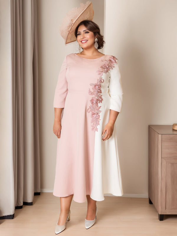 A-Line/Princess Scoop 3/4 Length Sleeves Ankle-Length Elegant Plus Size Mother Of The Bride Dresses With Floral Appliques BabaMila