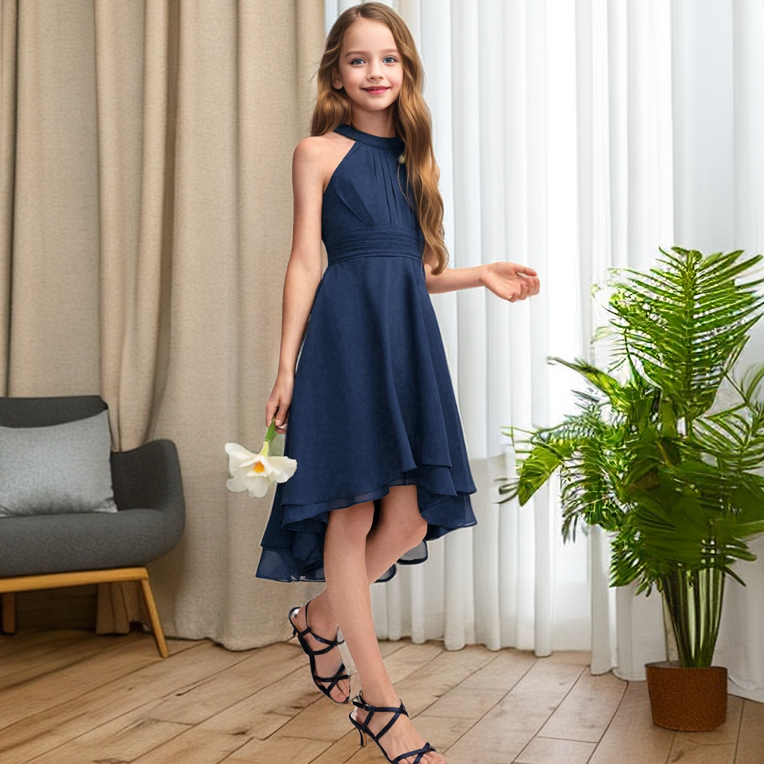 A-line Halter Asymmetrical Chiffon Junior Bridesmaid Dress Girls Gidiondress