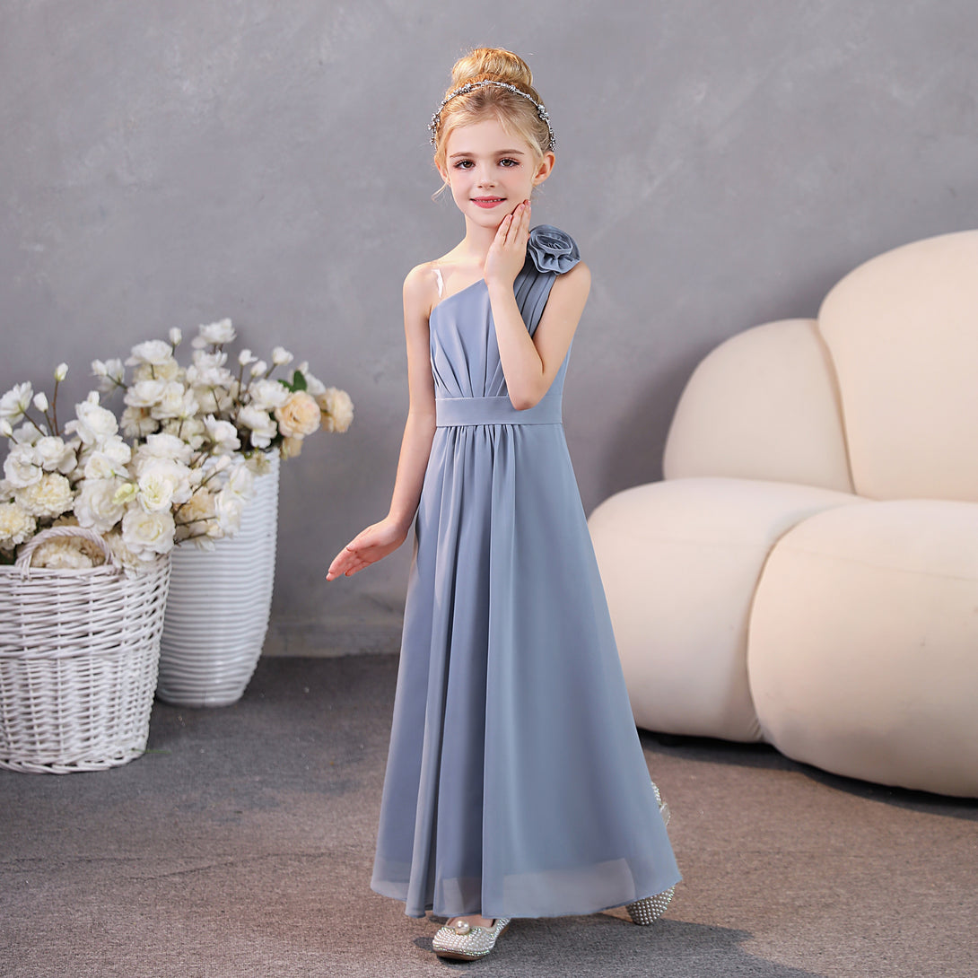 One-Shoulder Chiffon Floor-Length Junior Bridesmaid Dress/Party Dresses Gidiondress