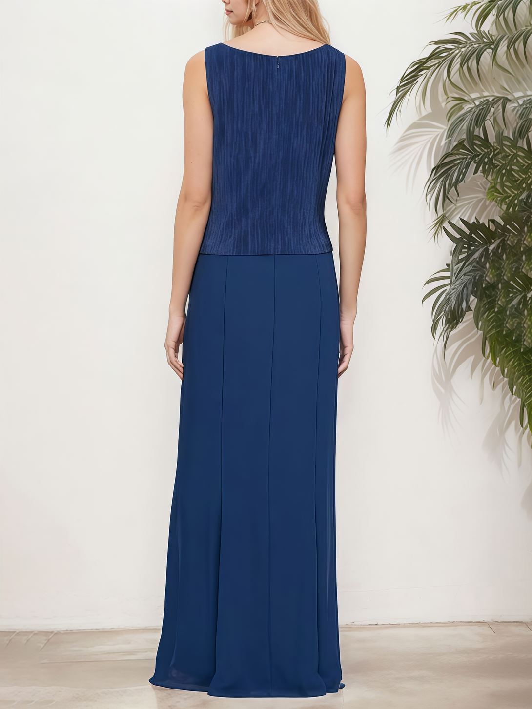 Two-Piece Square Neck Sheath 3/4 Sleeve Floor-Length Chiffon Mother of the Bride Dress With Beads/Jacket BabaMila