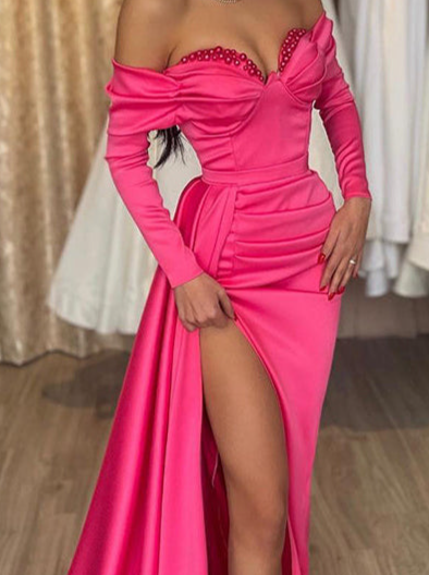 Sheath/Column Sweetheart Floor-length Long Dresses With Split Side/Beading BabaMila