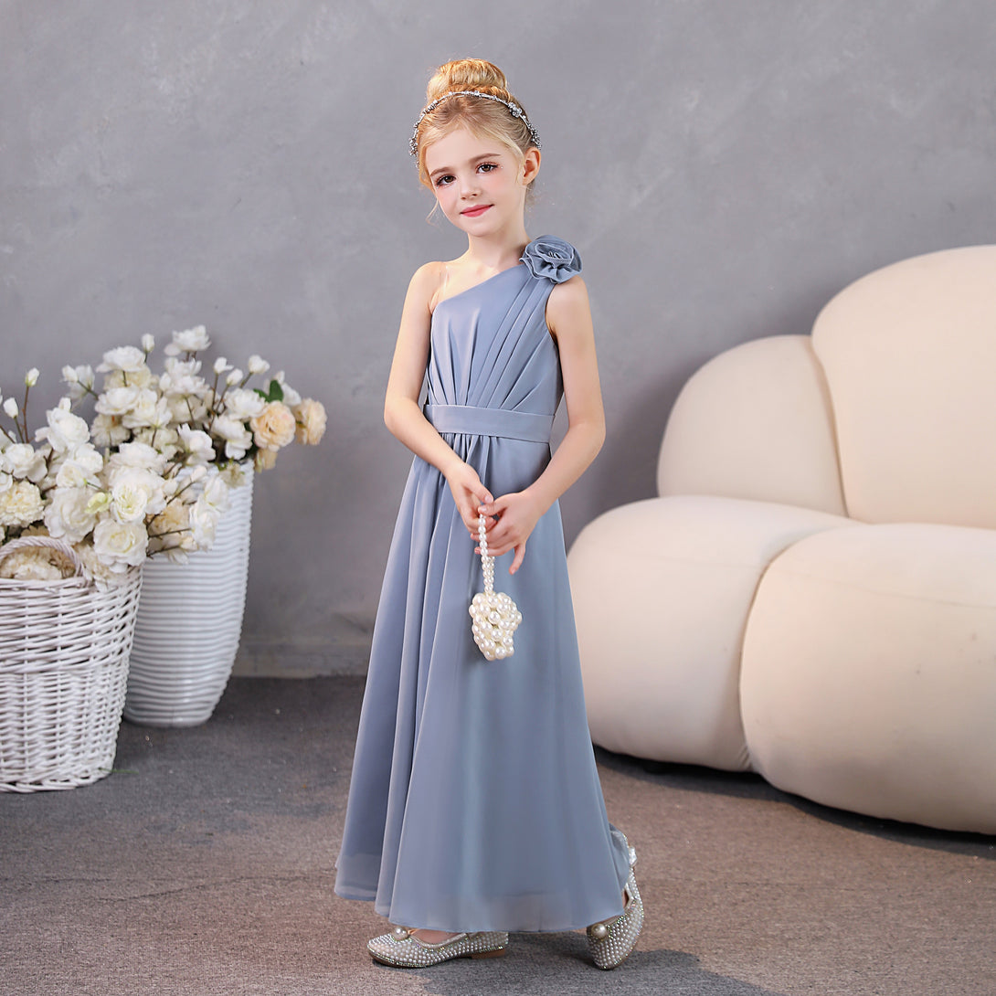 One-Shoulder Chiffon Floor-Length Junior Bridesmaid Dress/Party Dresses Gidiondress