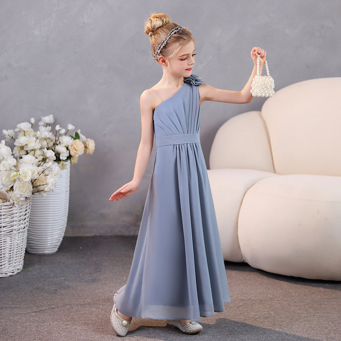 One-Shoulder Chiffon Floor-Length Junior Bridesmaid Dress/Party Dresses Gidiondress
