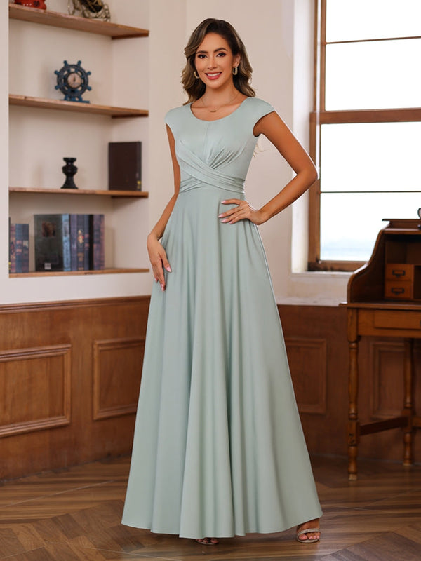A-Line/Princess Scoop Neck Short Sleeves Floor-Length Mother Of The Bride Dresses With Ruffles BabaMila