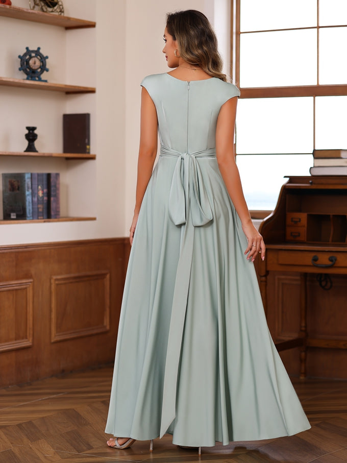 A-Line/Princess Scoop Neck Short Sleeves Floor-Length Mother Of The Bride Dresses With Ruffles BabaMila