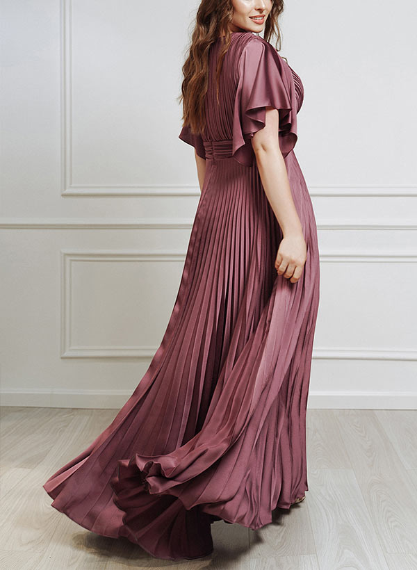 A-Line/Princess V-Neck Short Sleeves Mother Of The Bride Dresses With Belt BabaMila