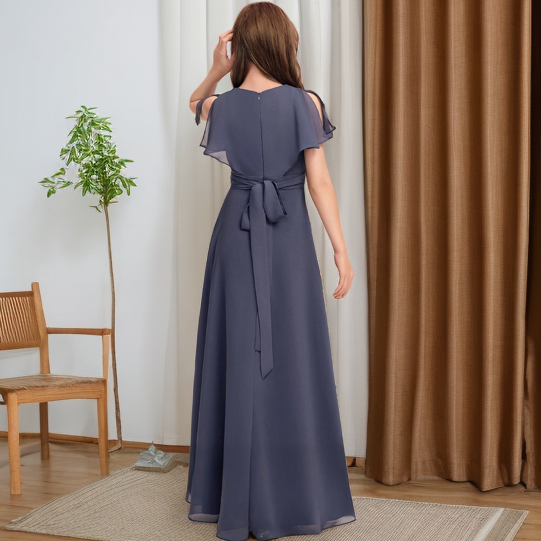 Floor-Length Chiffon Junior Bridesmaid Dress With Belt Girls Gidiondress