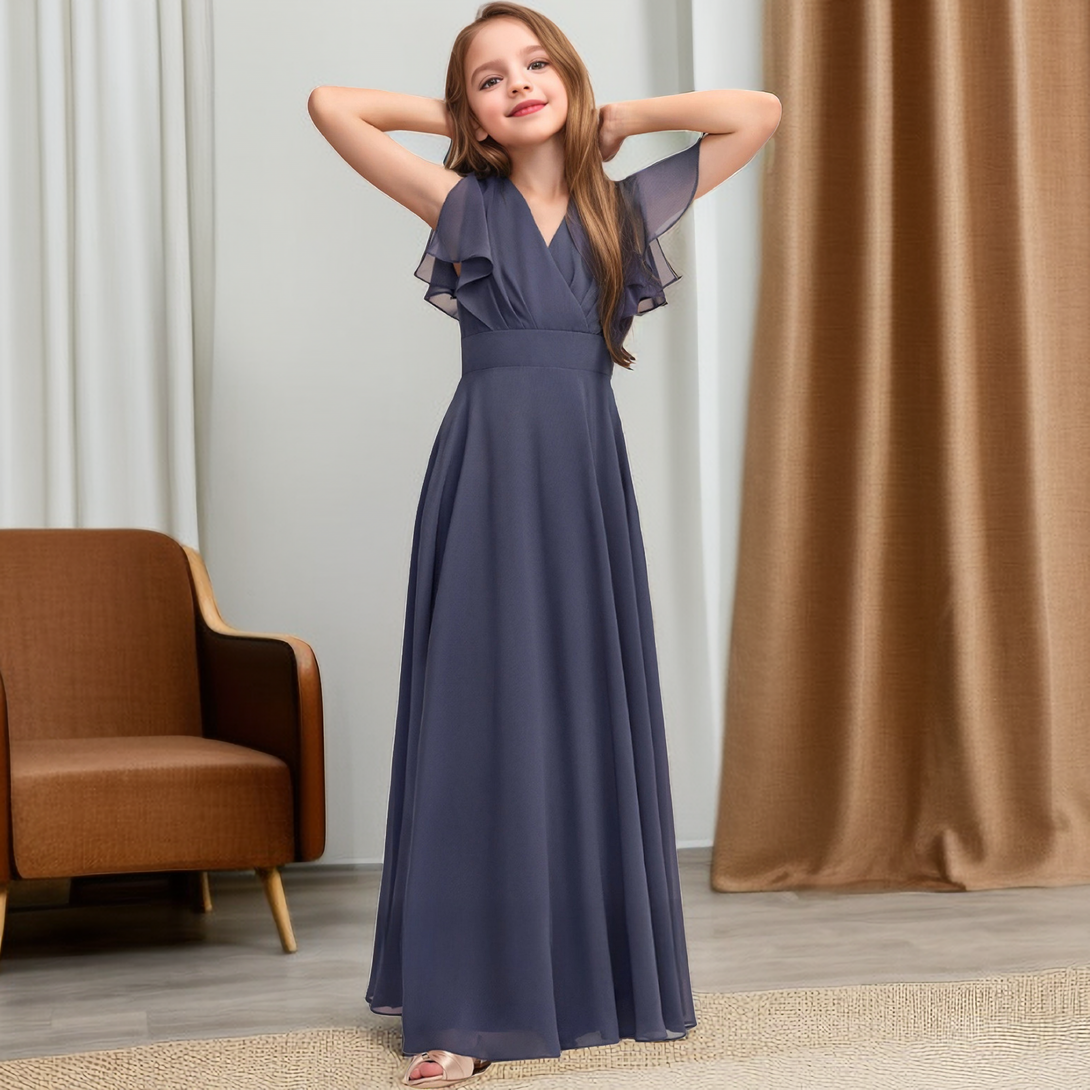 Floor-Length Chiffon Junior Bridesmaid Dress With Belt Girls Gidiondress