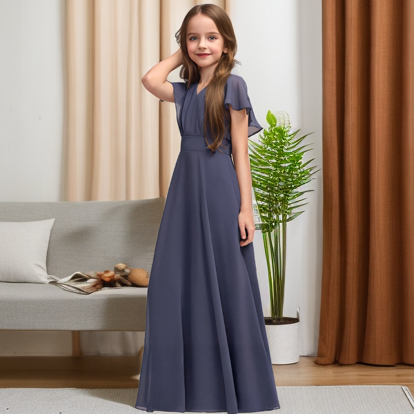 Floor-Length Chiffon Junior Bridesmaid Dress With Belt Girls Gidiondress