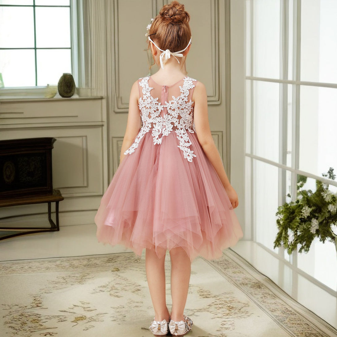 Sleeveless Scoop Neck Knee-Length Tulle Flower Girl Dresses/Girls Birthday Dresses With Appliques Gidiondress
