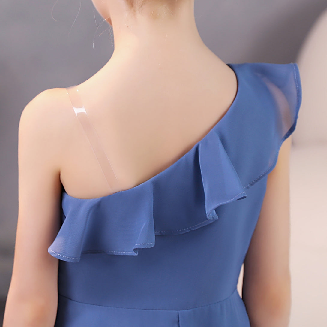 Girls Birthday Dresses One-Shoulder Sleeveless Chiffon Floor-Length Graceful Junior Bridesmaid Dress/Party Dresses With Ruffled Hem Gidiondress
