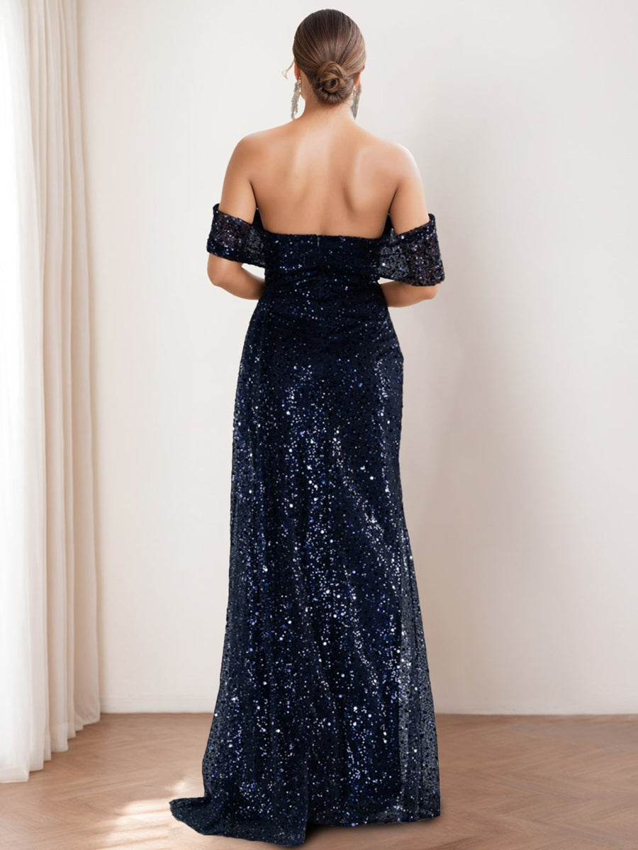 Sheath/Column Off-The-Shoulder Sequined Mother Of The Bride & Groom Dresses With Split Front BabaMila