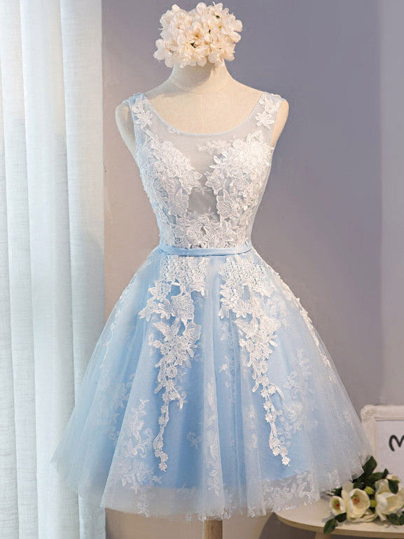 Homecoming Dress White Appliques Short Prom Dress Party Dress Homecoming Dress BabaMila