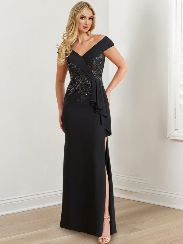 Sheath/Column V-Neck Floor-Length Mother Of The Bride Dresses BabaMila
