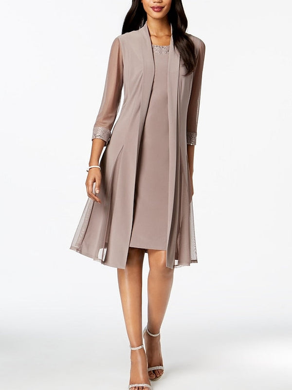 Sheath/Column Jewel Neck Knee-Length Mother Of The Bride Dresses BabaMila