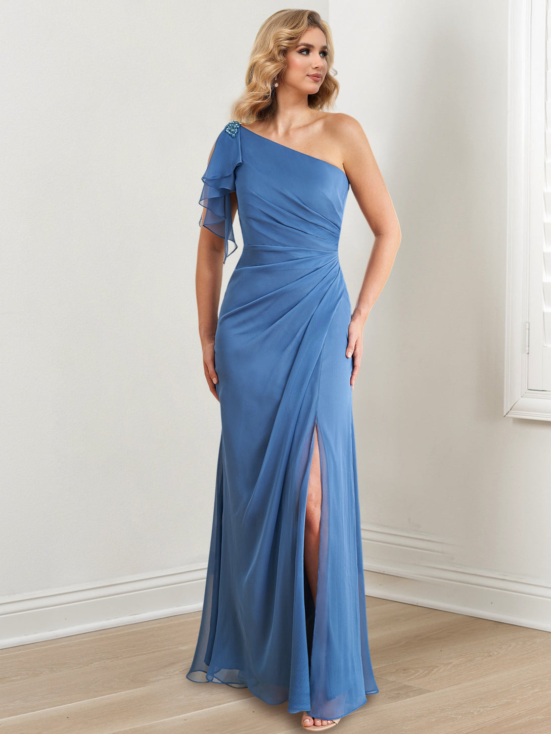 Sheath/Column One-Shoulder Floor-Length Mother Of The Bride Dresses BabaMila