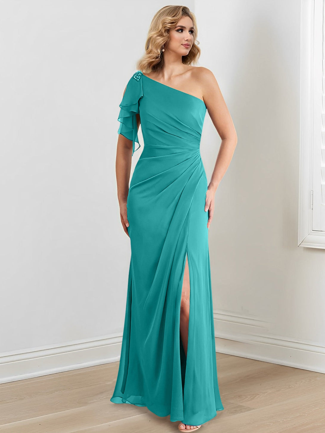 Sheath/Column One-Shoulder Floor-Length Mother Of The Bride Dresses BabaMila