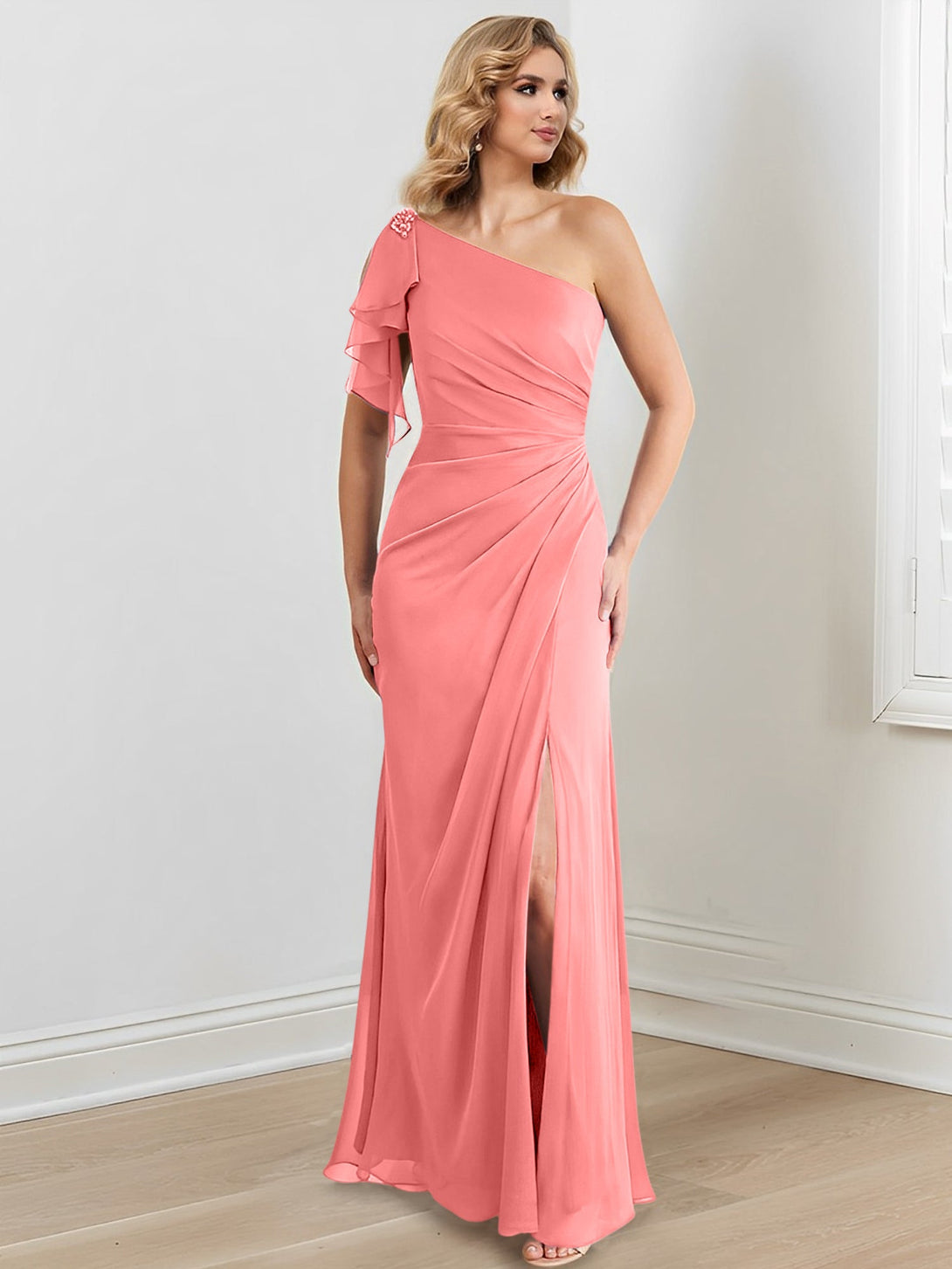 Sheath/Column One-Shoulder Floor-Length Mother Of The Bride Dresses BabaMila