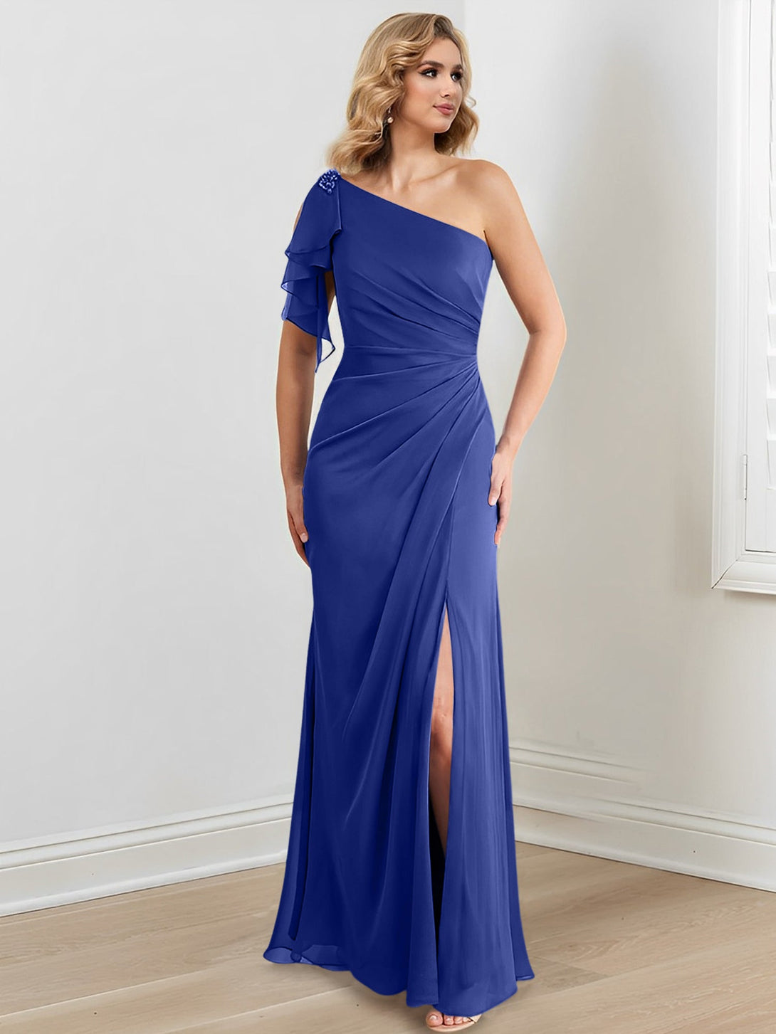 Sheath/Column One-Shoulder Floor-Length Mother Of The Bride Dresses BabaMila