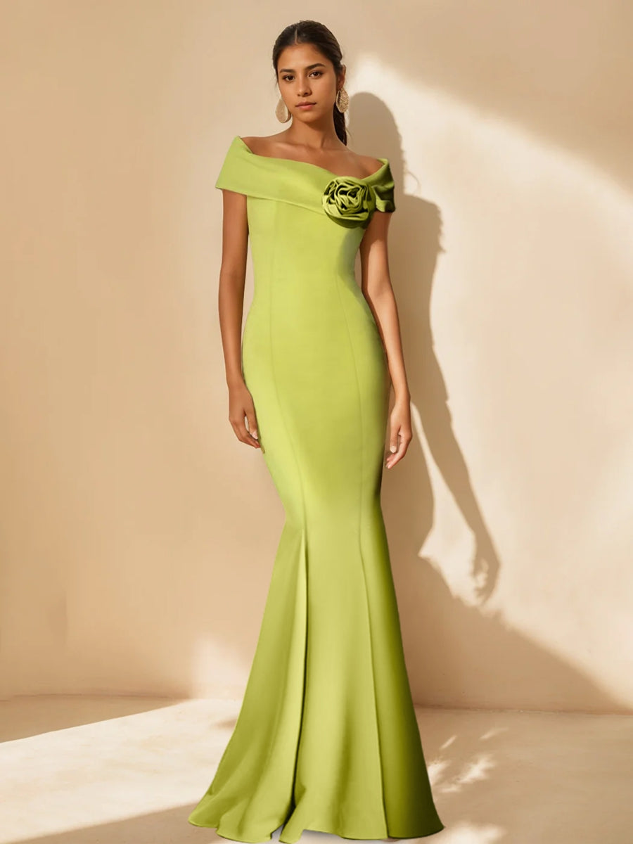 Trumpet/Mermaid Off-the-Shoulder Minimalist Bride Dresses with Detachable Flower BabaMila