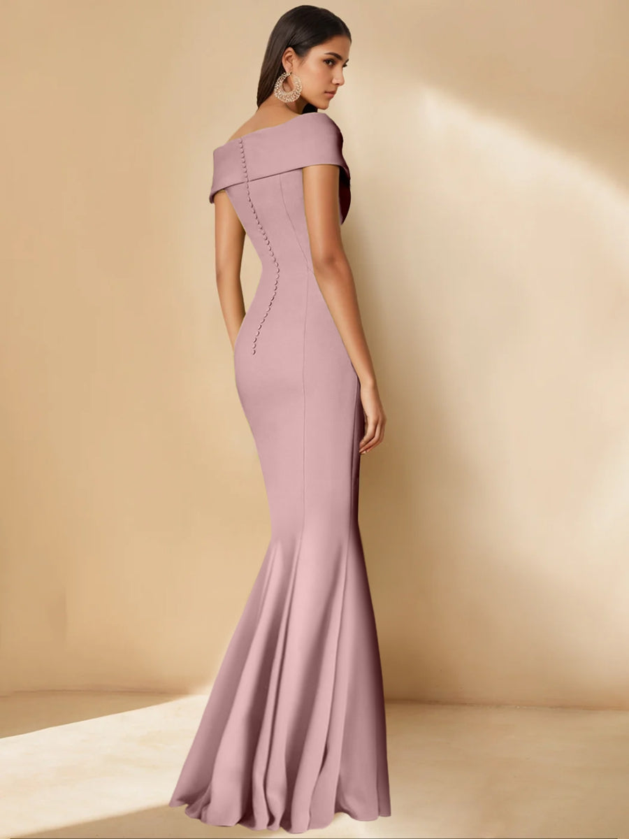 Trumpet/Mermaid Off-the-Shoulder Minimalist Bride Dresses with Detachable Flower BabaMila