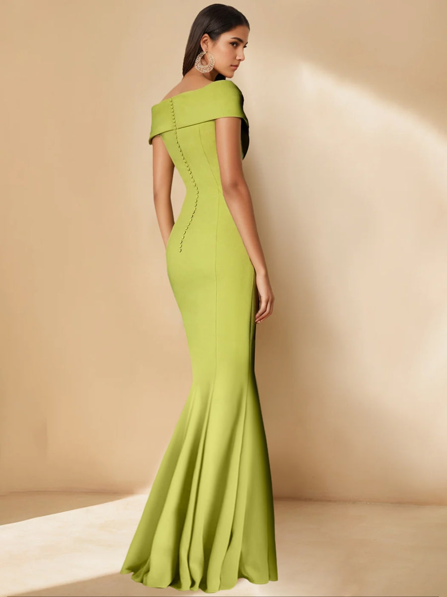 Trumpet/Mermaid Off-the-Shoulder Minimalist Bride Dresses with Detachable Flower BabaMila