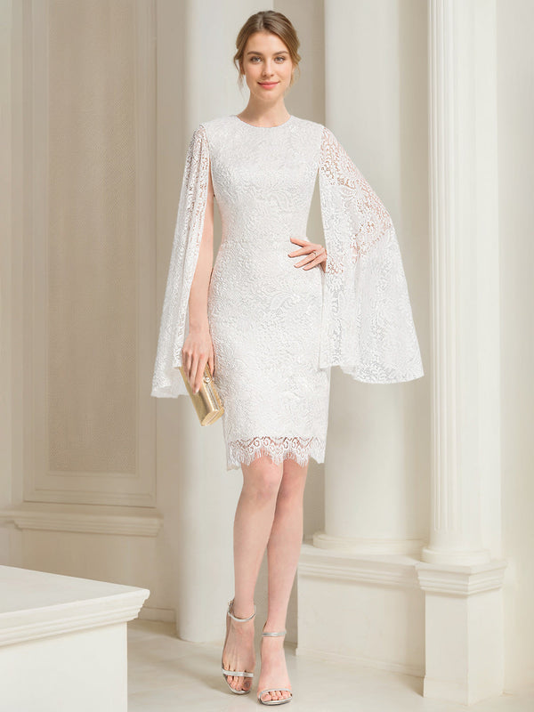 Sheath/Column Scoop Neck Knee-Length Wedding Dress With Appliques & Lace BabaMila