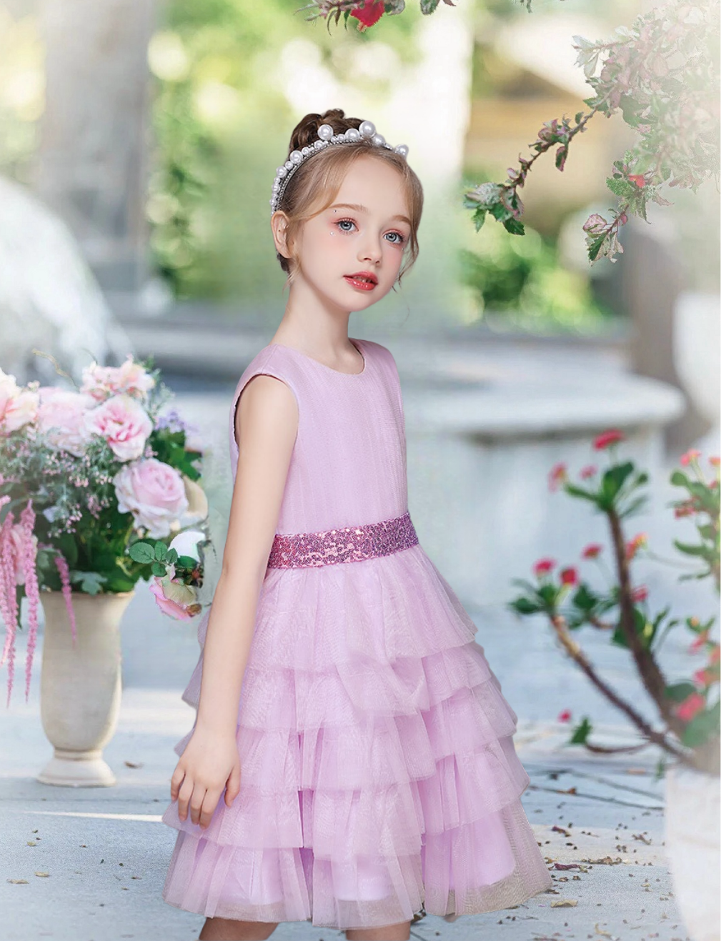 Scoop Neck Sleeveless Knee-Length Sequins/Tulle Girl's Cake Dresses With Pleated/Belt Girls Gidiondress