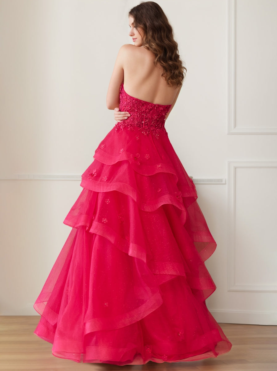 A-Line Strapless Sleeveless Luxurious Pleated Prom Dresses with Beadings/Ruffles/Appliques BabaMila