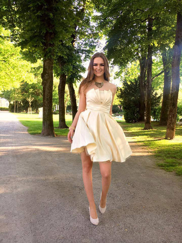 Homecoming Dress Strapless Champagne Short Prom Dress Party Dress BabaMila