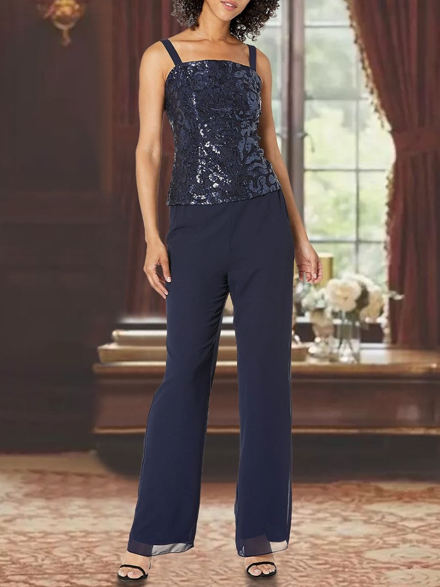 3 Piece Chiffon Square Neck Ankle-Length Mother Of The Bride Pantsuits With Applique BabaMila