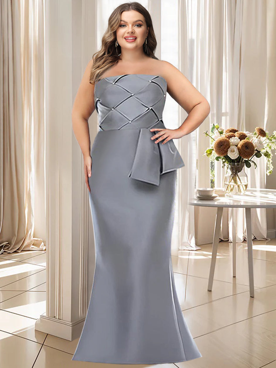 Trumpet/Mermaid Strapless Sleeveless Floor-Length Plus Size Mother Of The Bride Dresses With Bowknot BabaMila