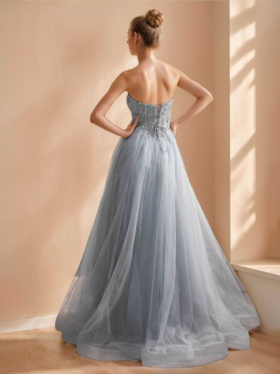 A-Line/Princess Strapless Sleeveless Floor Length Sparkling Prom Dresses with Sequins BabaMila