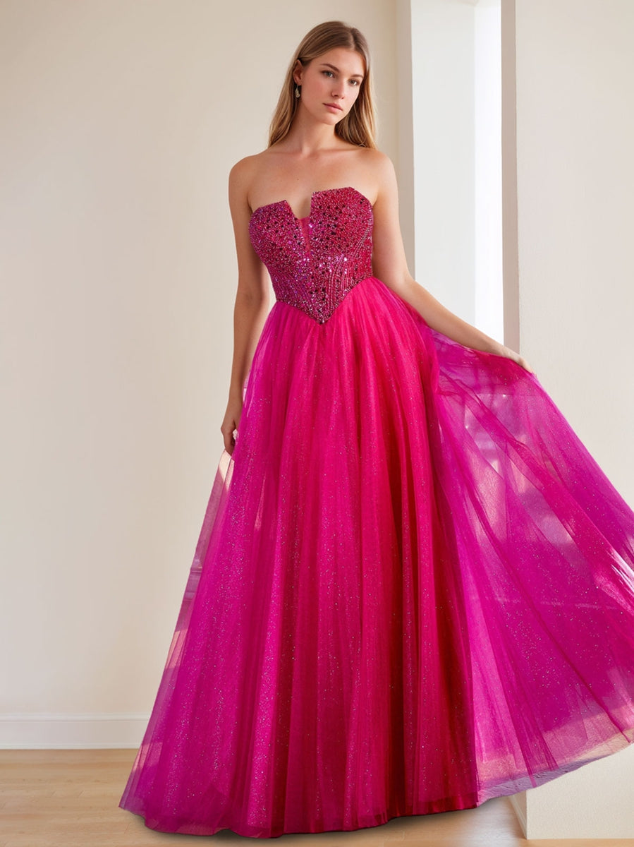 A-Line/Princess Strapless Sleeveless Floor Length Sparkling Prom Dresses with Sequins BabaMila
