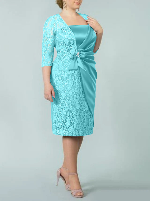 Sheath/Column Square Neck Tea-Length Mother Of The Bride Dresses BabaMila
