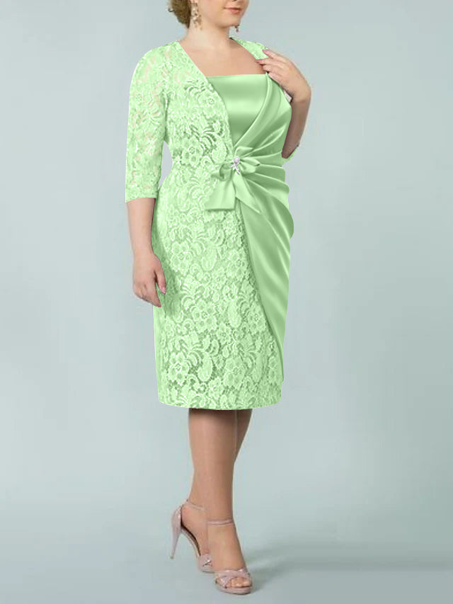 Sheath/Column Square Neck Tea-Length Mother Of The Bride Dresses BabaMila