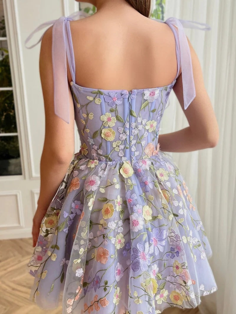 A-Line/Princess Spaghetti Straps Sleeveless Short/Mini Party Dance Cocktail Homecoming Dress With Embroidery BabaMila