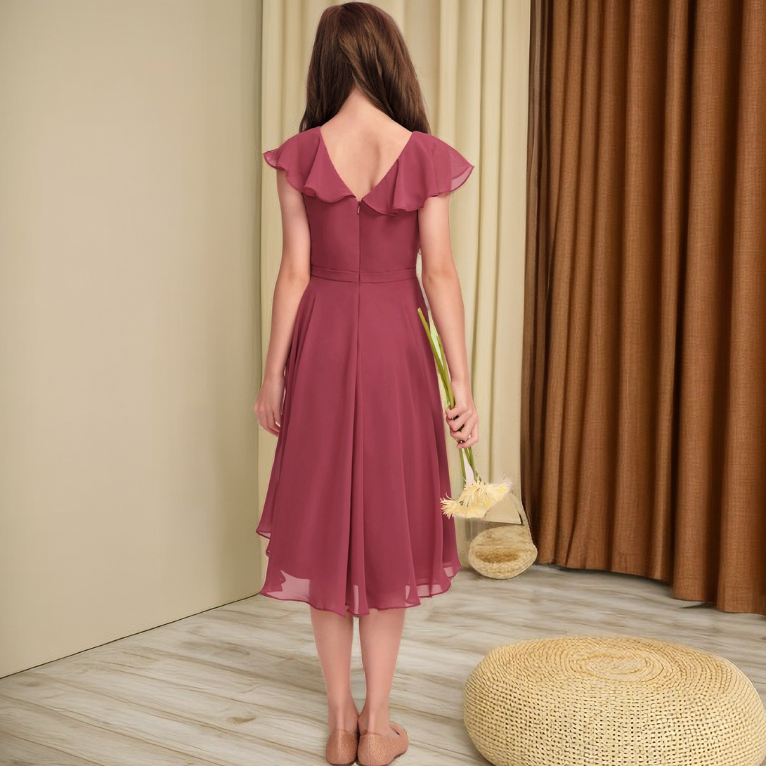 A-line V-Neck Asymmetrical Chiffon Junior Bridesmaid Dress Girls Gidiondress