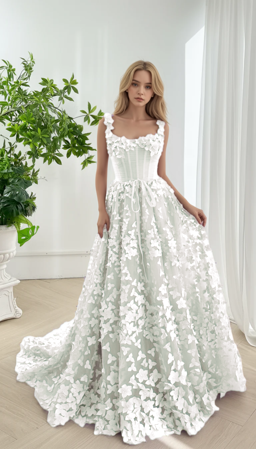 Embroidered Prom Dress Lavender 3D Floral Corset Gown with Lace-Up Back Evening Party dress BabaMila