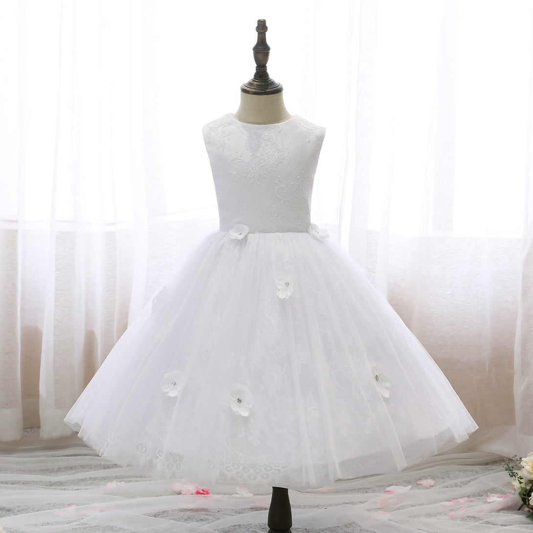 Boat Neck Sleeveless Knee-Length Lace/Satin/Tulle Flower Girl Dresses With 3D Flower Gidiondress